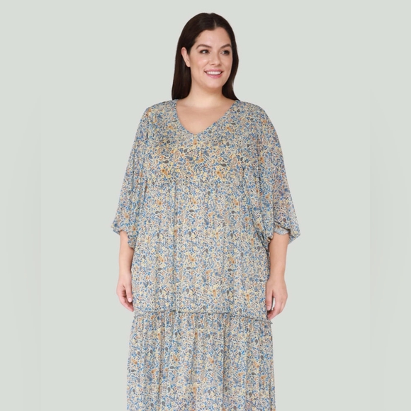 [X, 1X & 3X] DEX Plus Paisley Boho 3/4 Sleeve Midi Dress - Picture 3 of 14